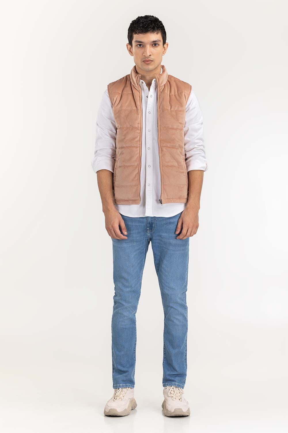 Peach Suede Puffer Gilet JKT-WOV22-025