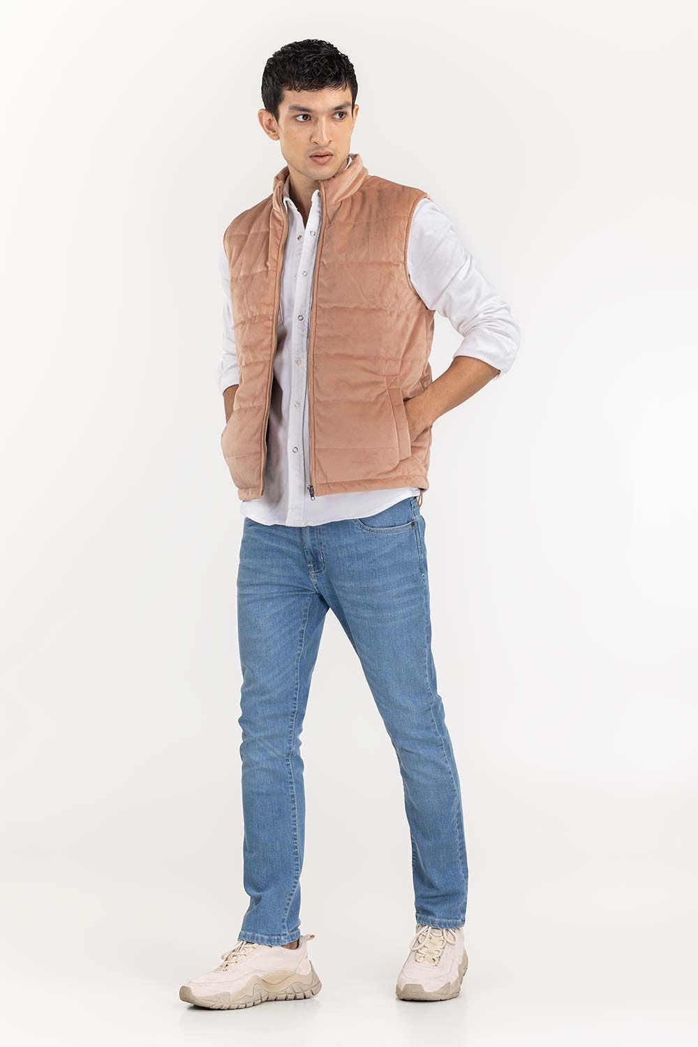 Peach Suede Puffer Gilet JKT-WOV22-025