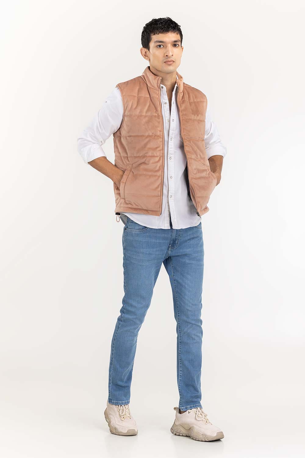 Peach Suede Puffer Gilet JKT-WOV22-025