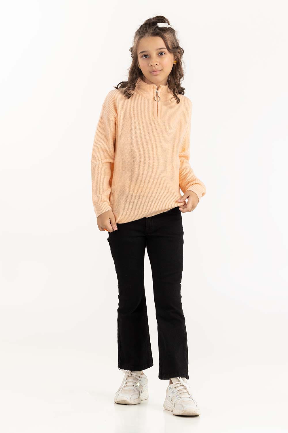 Junior Girl Peach Sweater With High-Neck 224-411-010