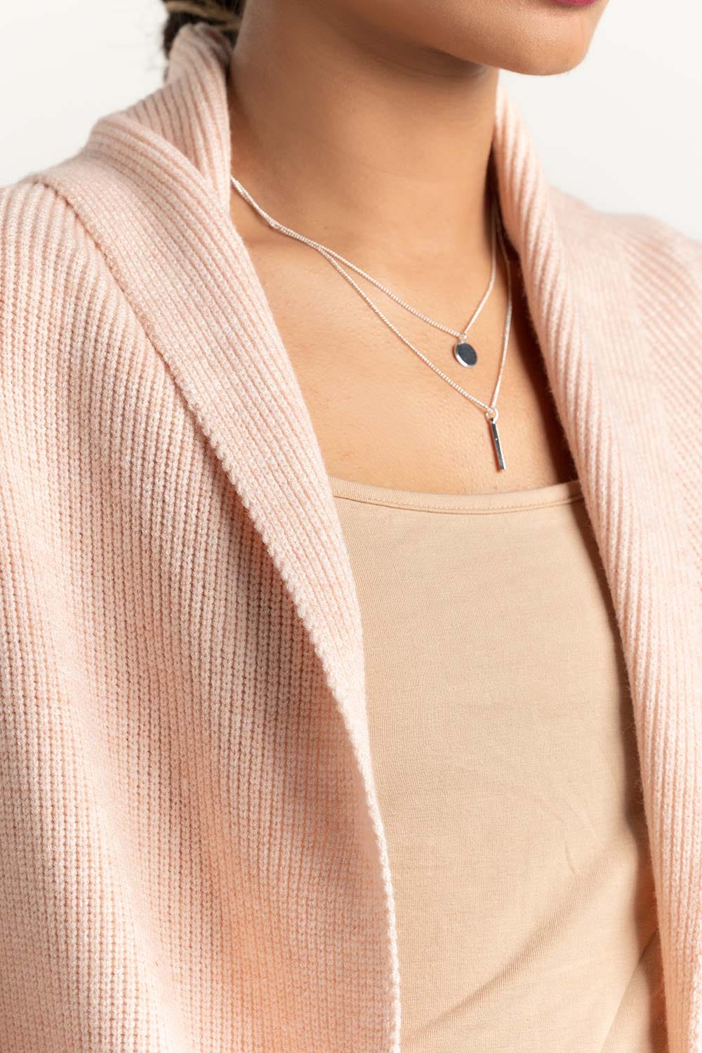 Peach Shawl Collar Open Cardigan 224-211-074