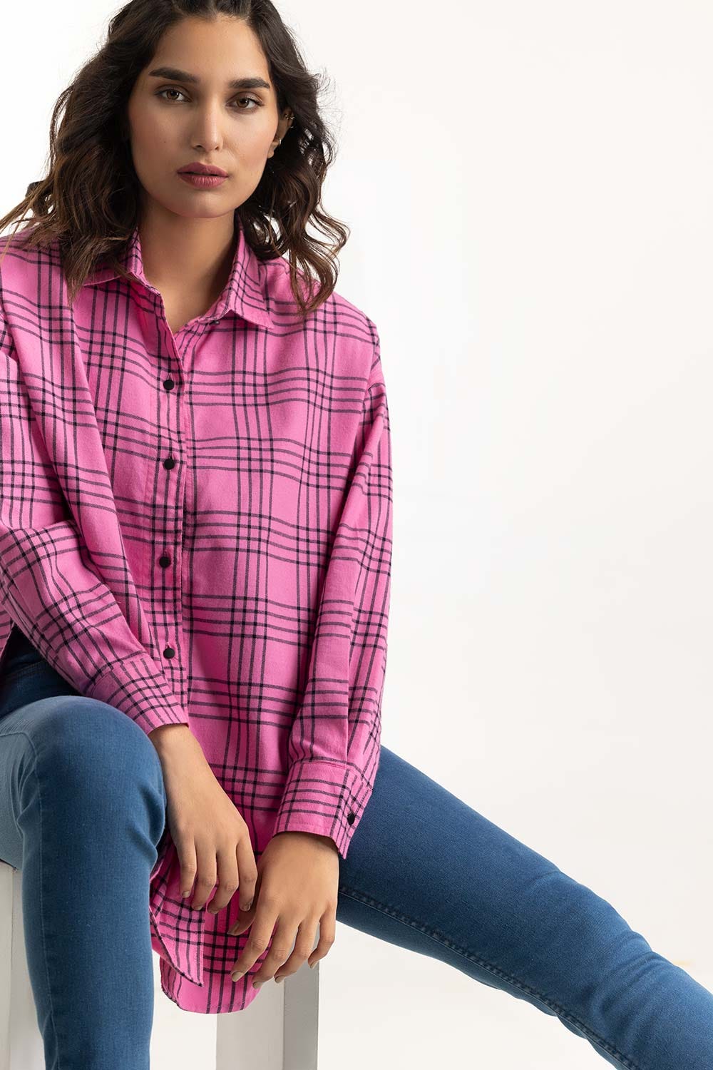 Pink And Black Casual Shirt 224-217-009