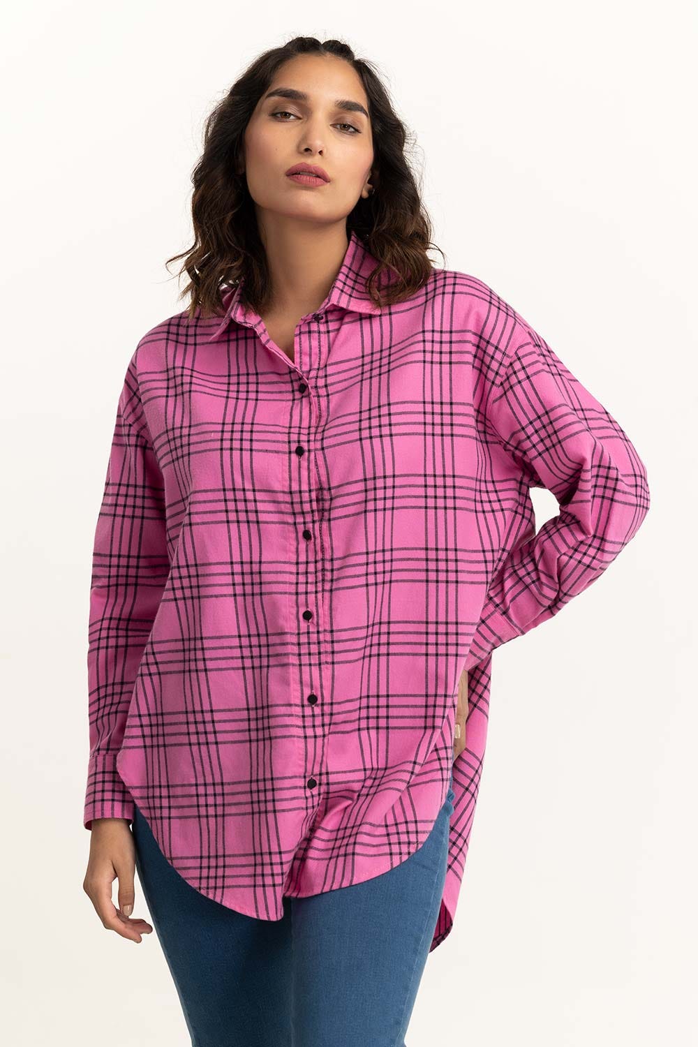 Pink And Black Casual Shirt 224-217-009