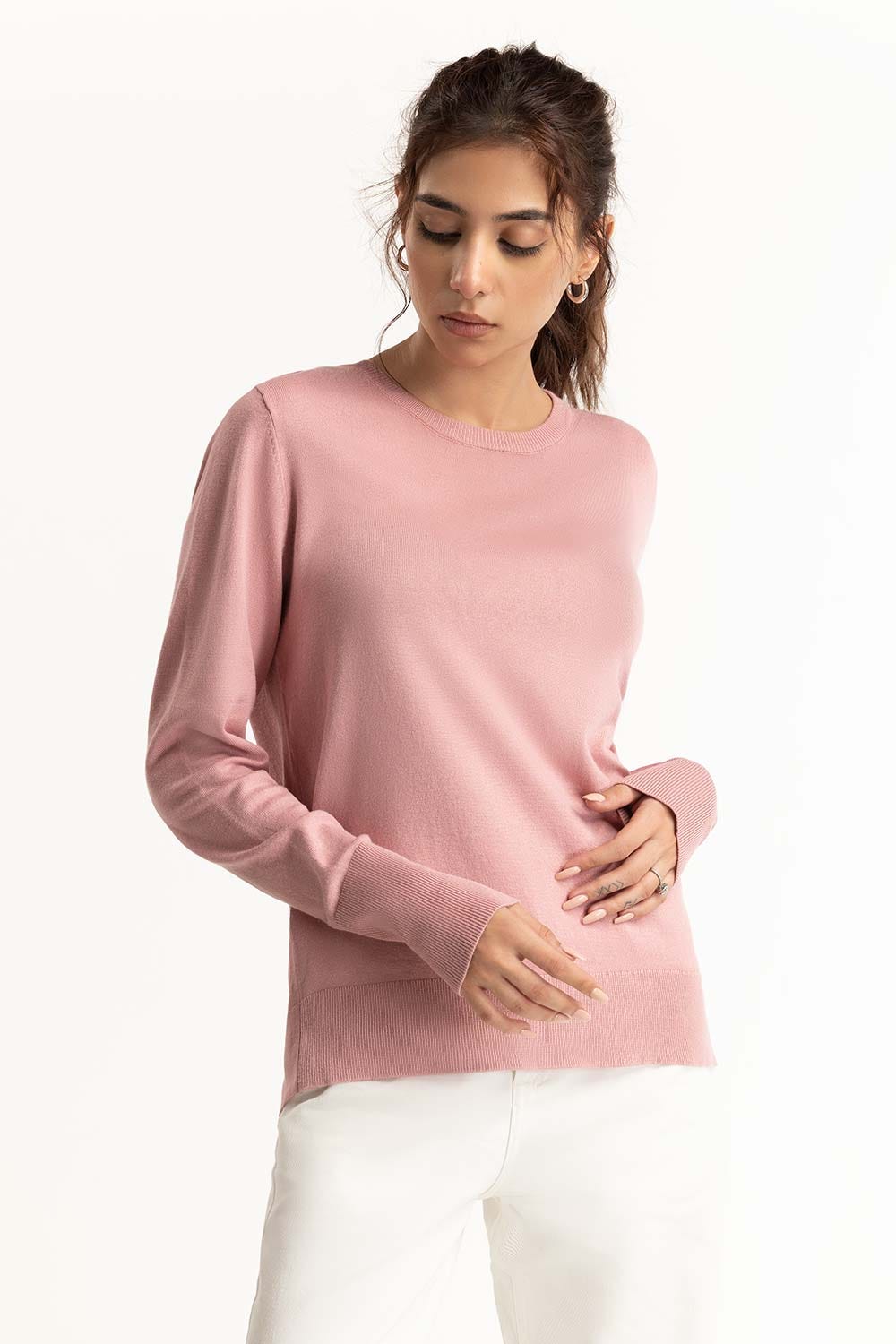 Pink Basic Knit Sweater 224-211-008