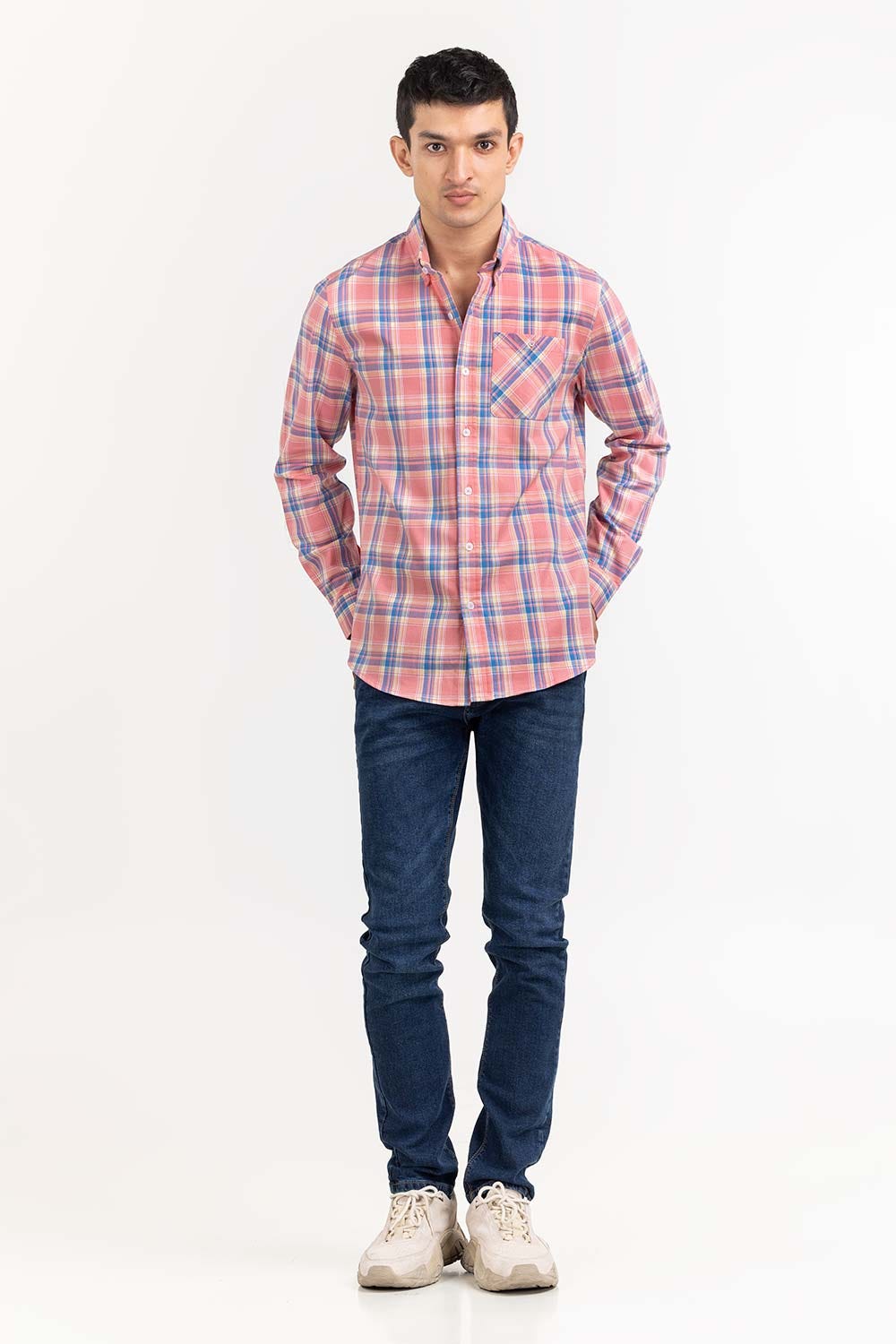 Pink Blue Checkered Casual Shirt CS-YD22-023