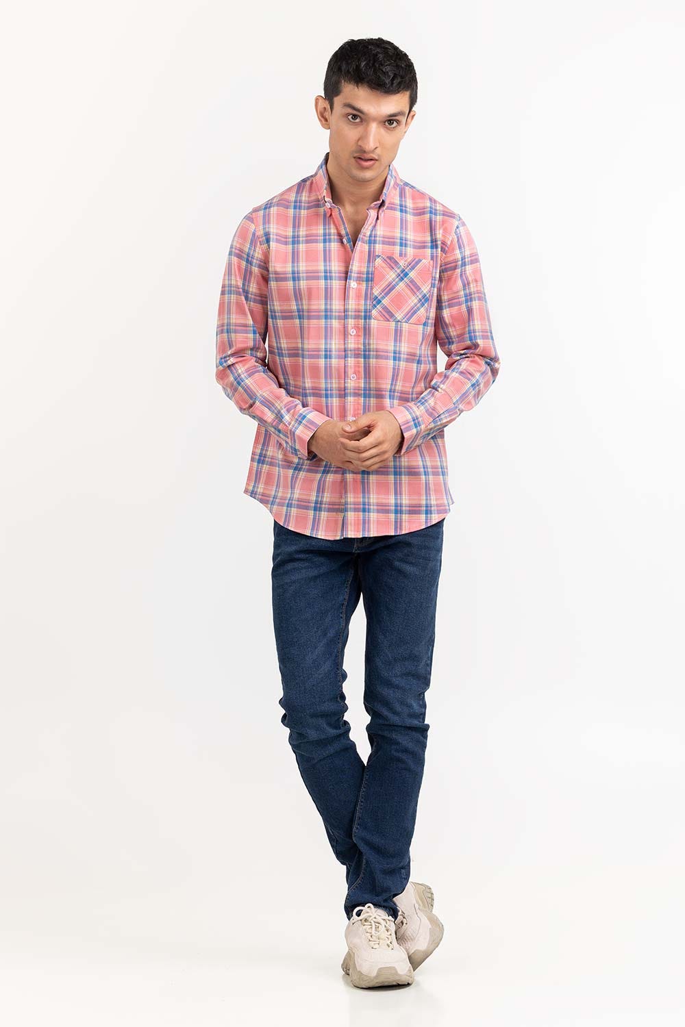 Pink Blue Checkered Casual Shirt CS-YD22-023