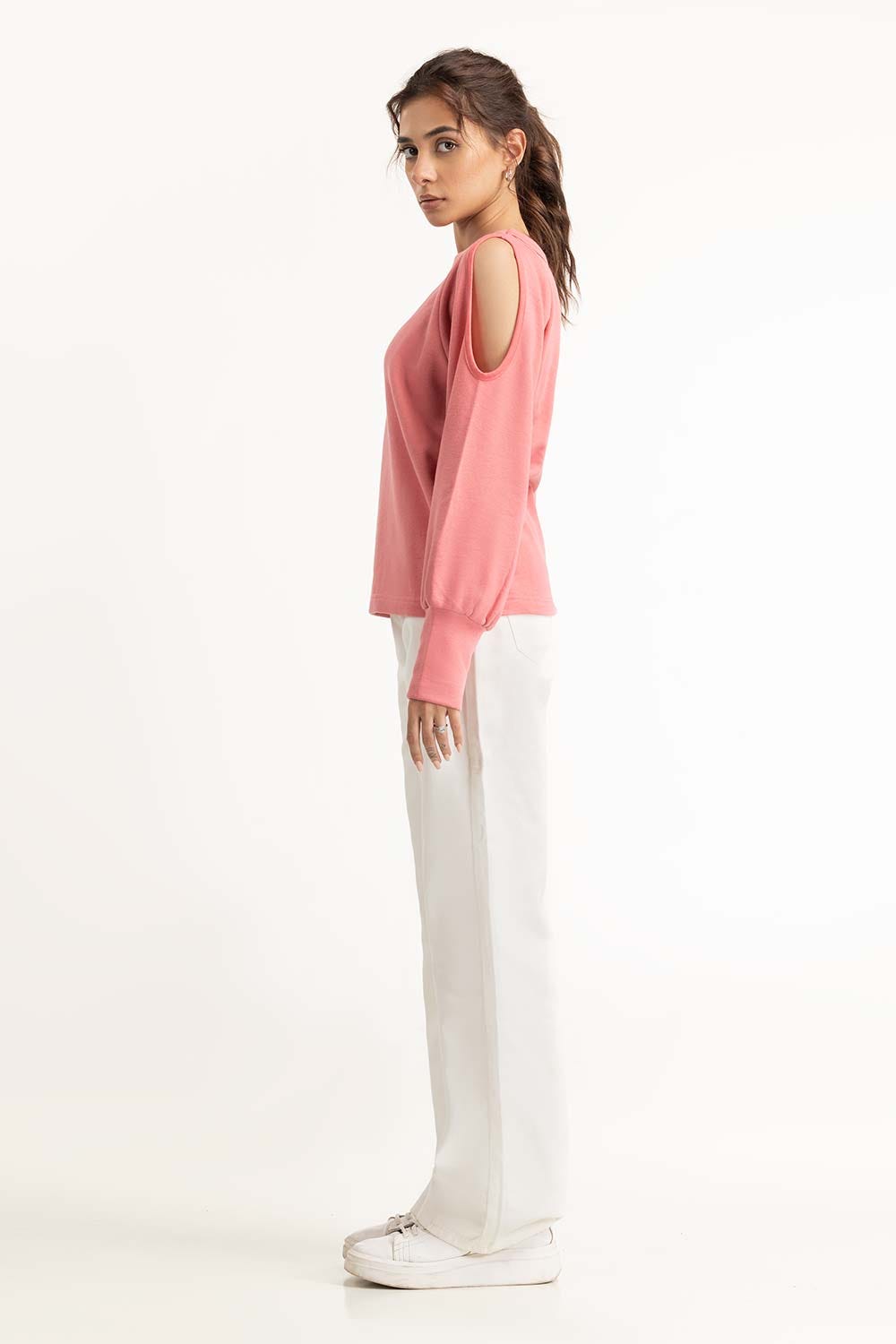 Pink Cold Shoulder Sweatshirt 224-212-059