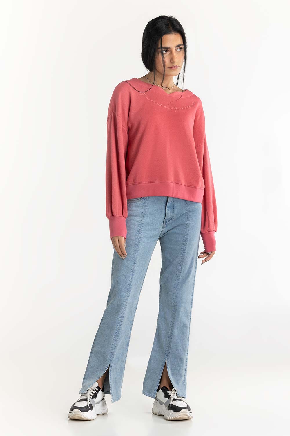 Pink Embroidered Sweatshirt 224-212-060
