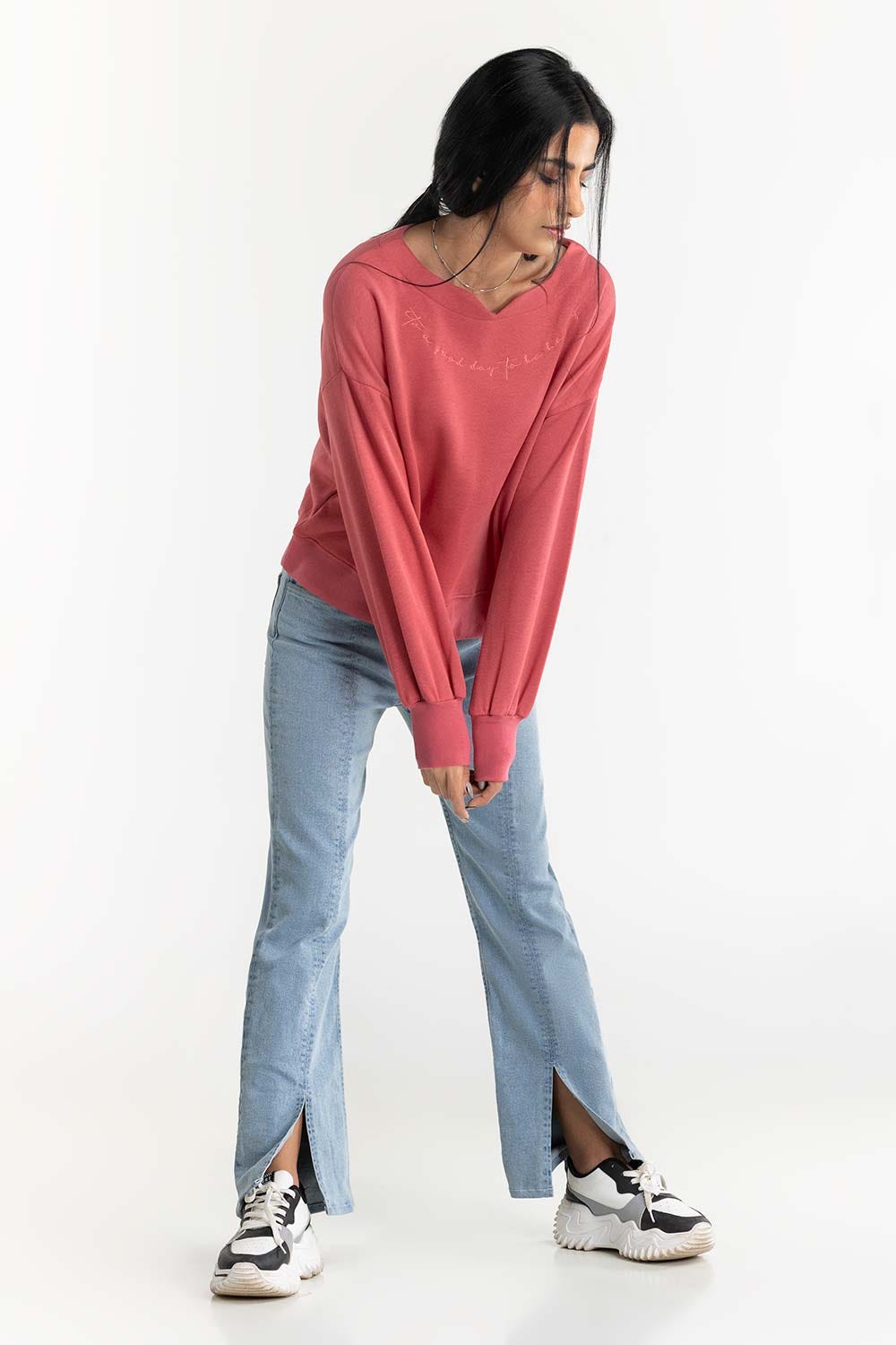 Pink Embroidered Sweatshirt 224-212-060