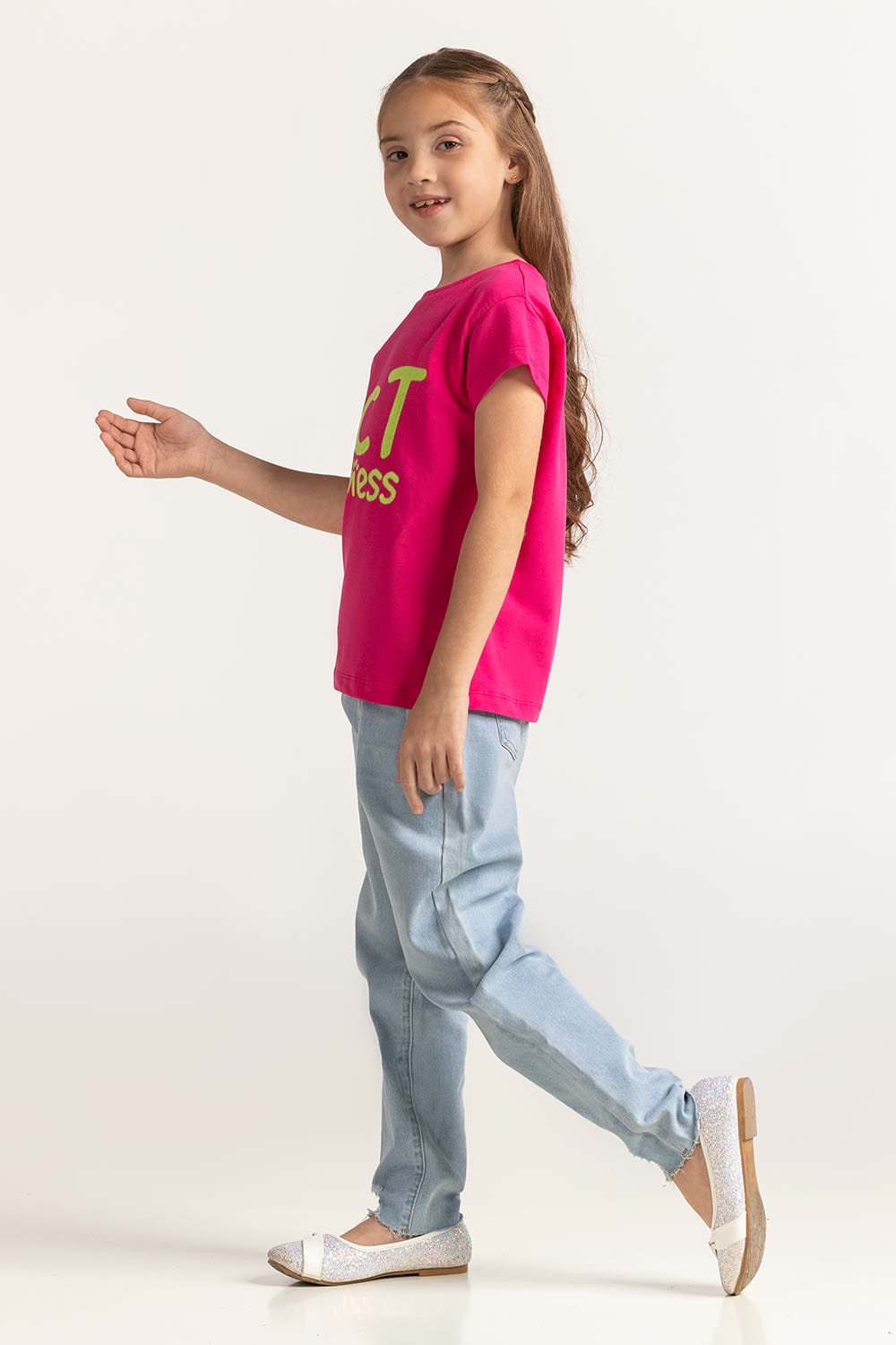 Pink Junior Girl Knit Printed Tee JG-TS-SS24-040