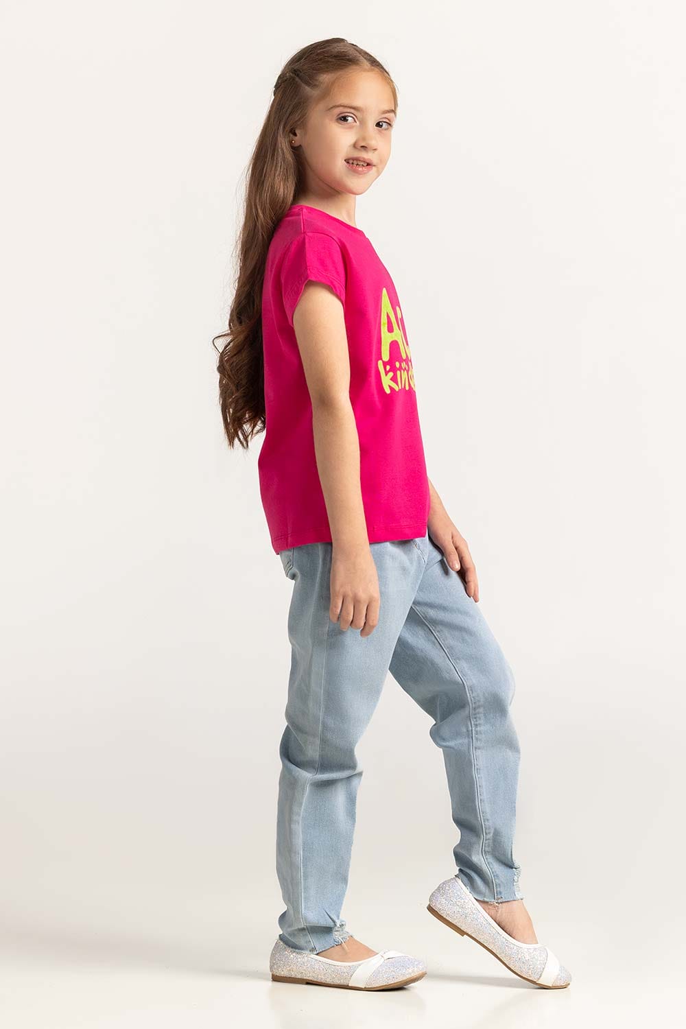 Pink Junior Girl Knit Printed Tee JG-TS-SS24-040