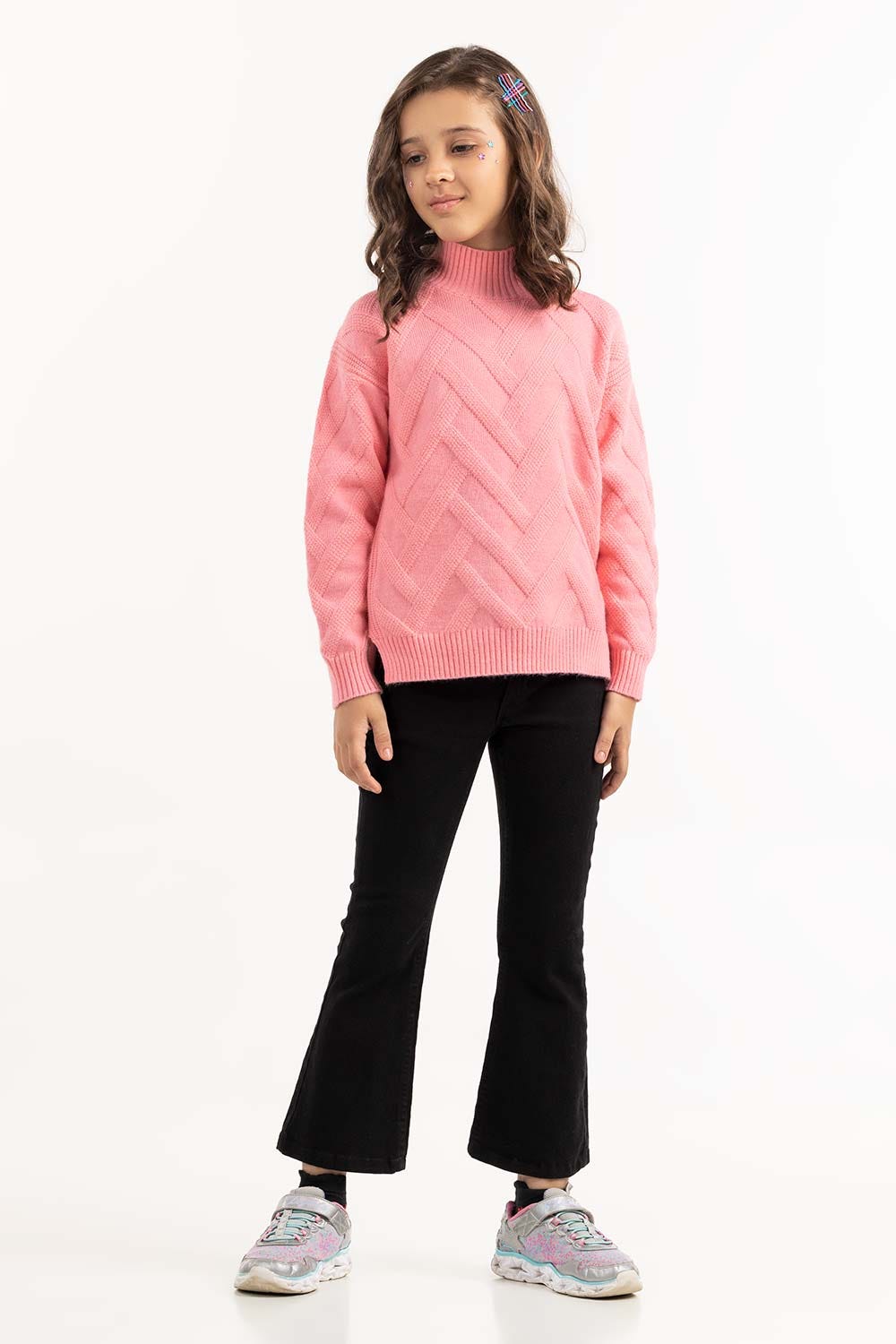 Junior Girl Pink Knit Sweater 224-411-032
