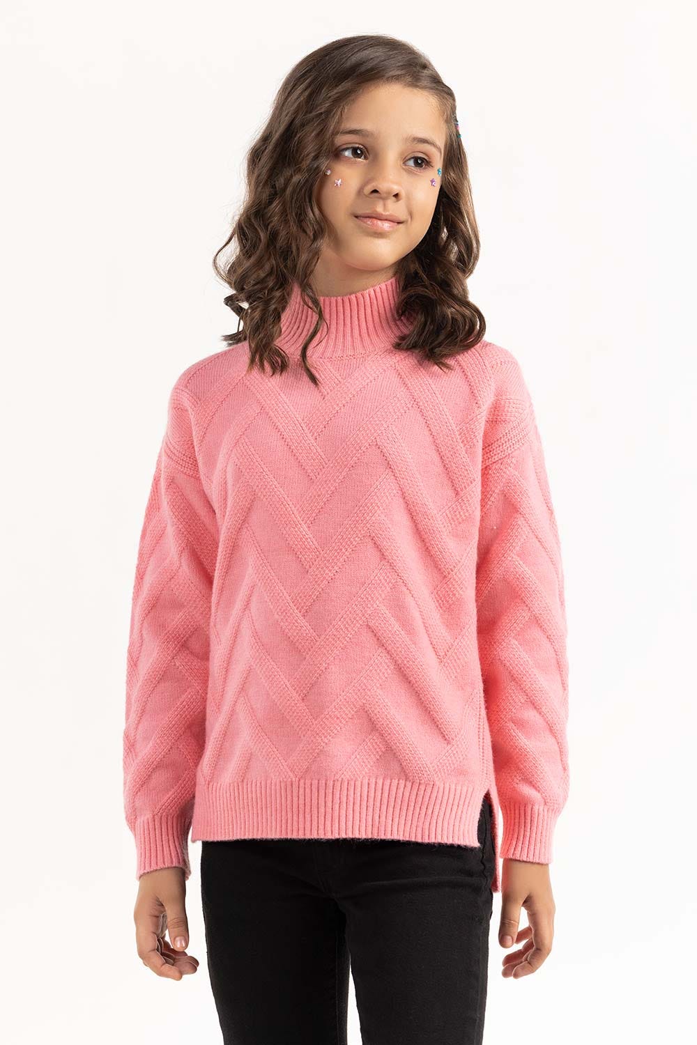Junior Girl Pink Knit Sweater 224-411-032