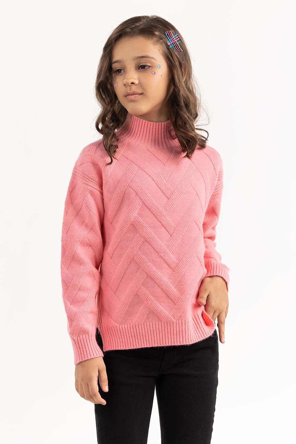 Junior Girl Pink Knit Sweater 224-411-032