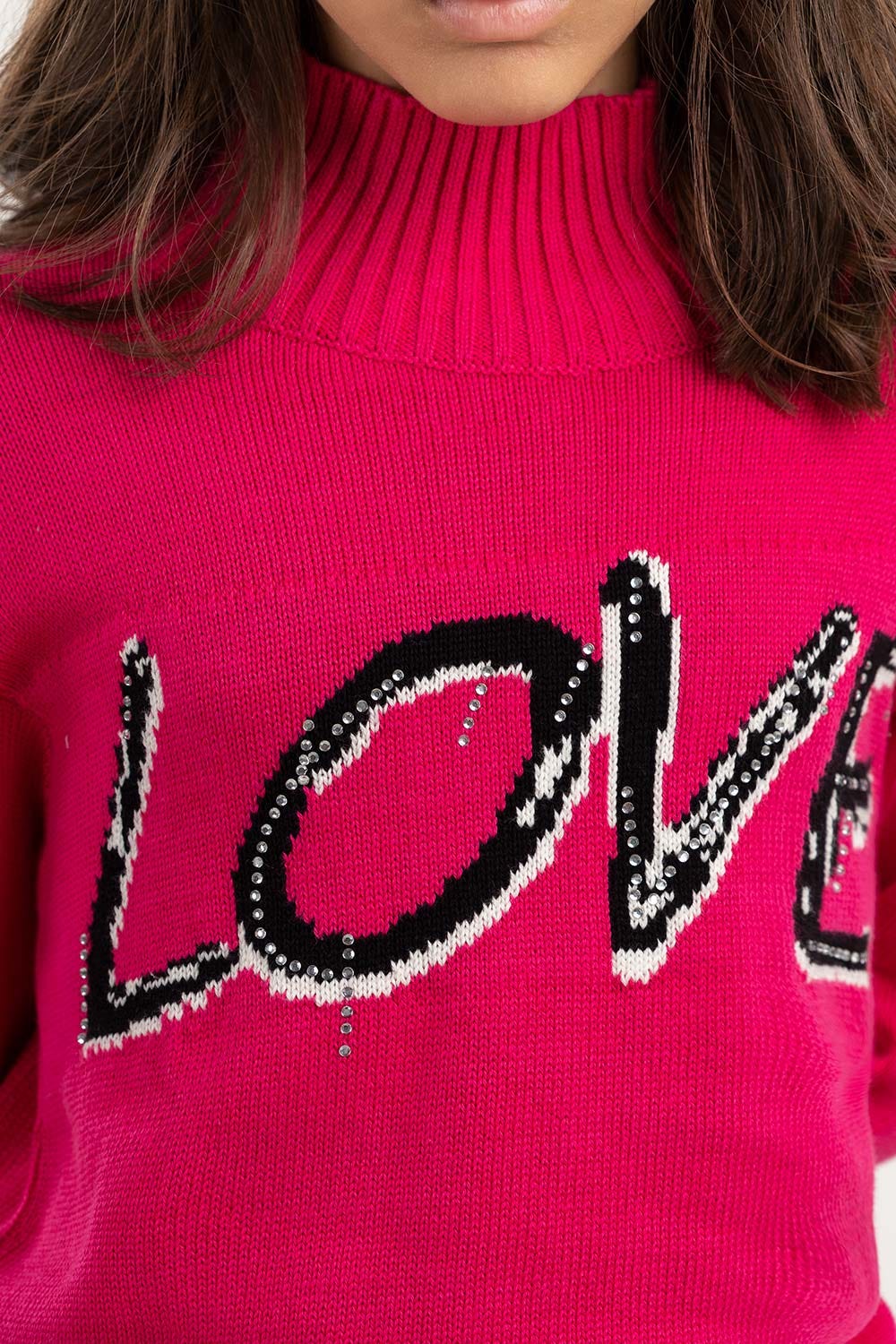 Junior Girl Pink Knit Sweater With High-Neck 224-411-029