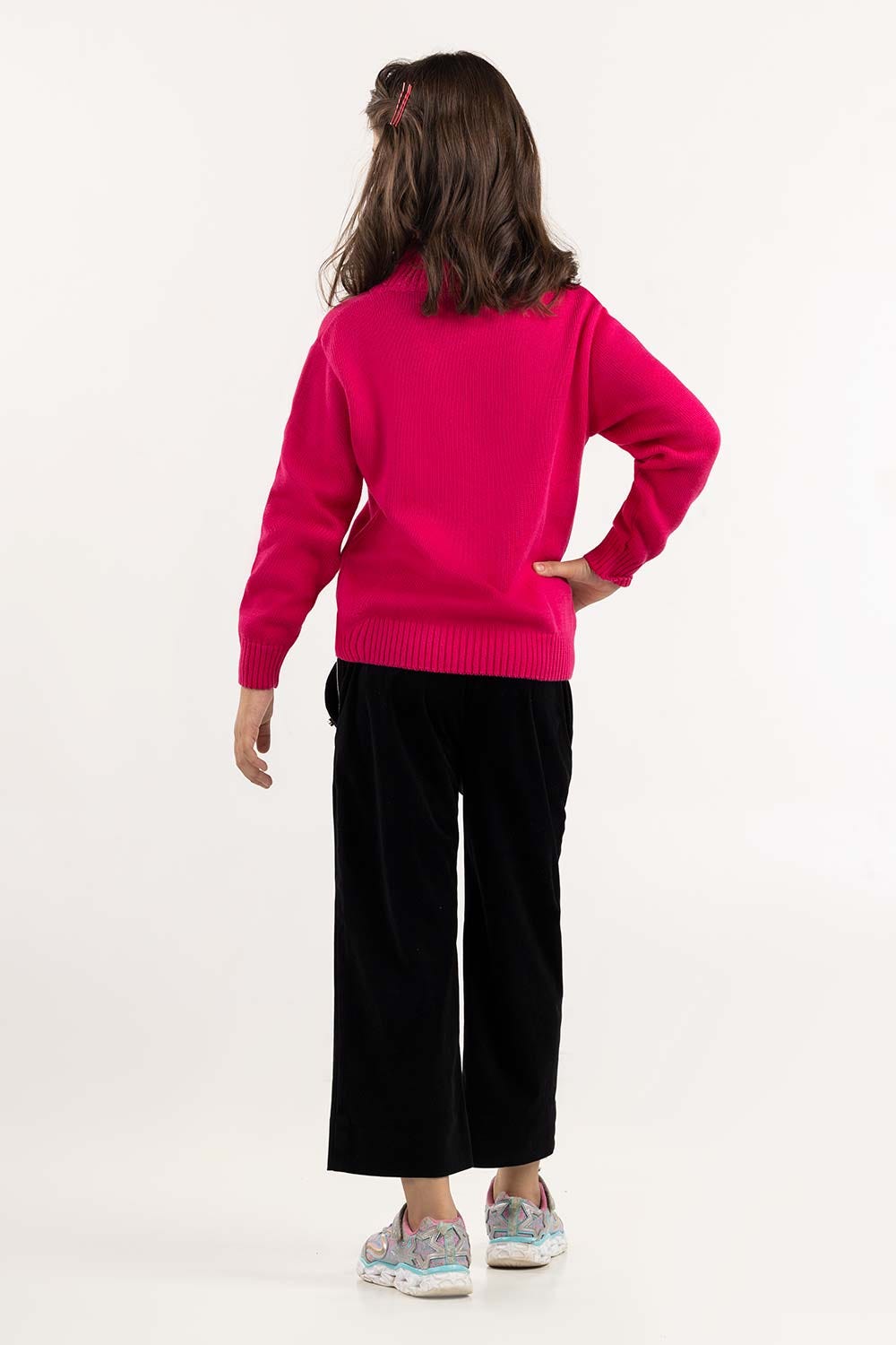 Junior Girl Pink Knit Sweater With High-Neck 224-411-029