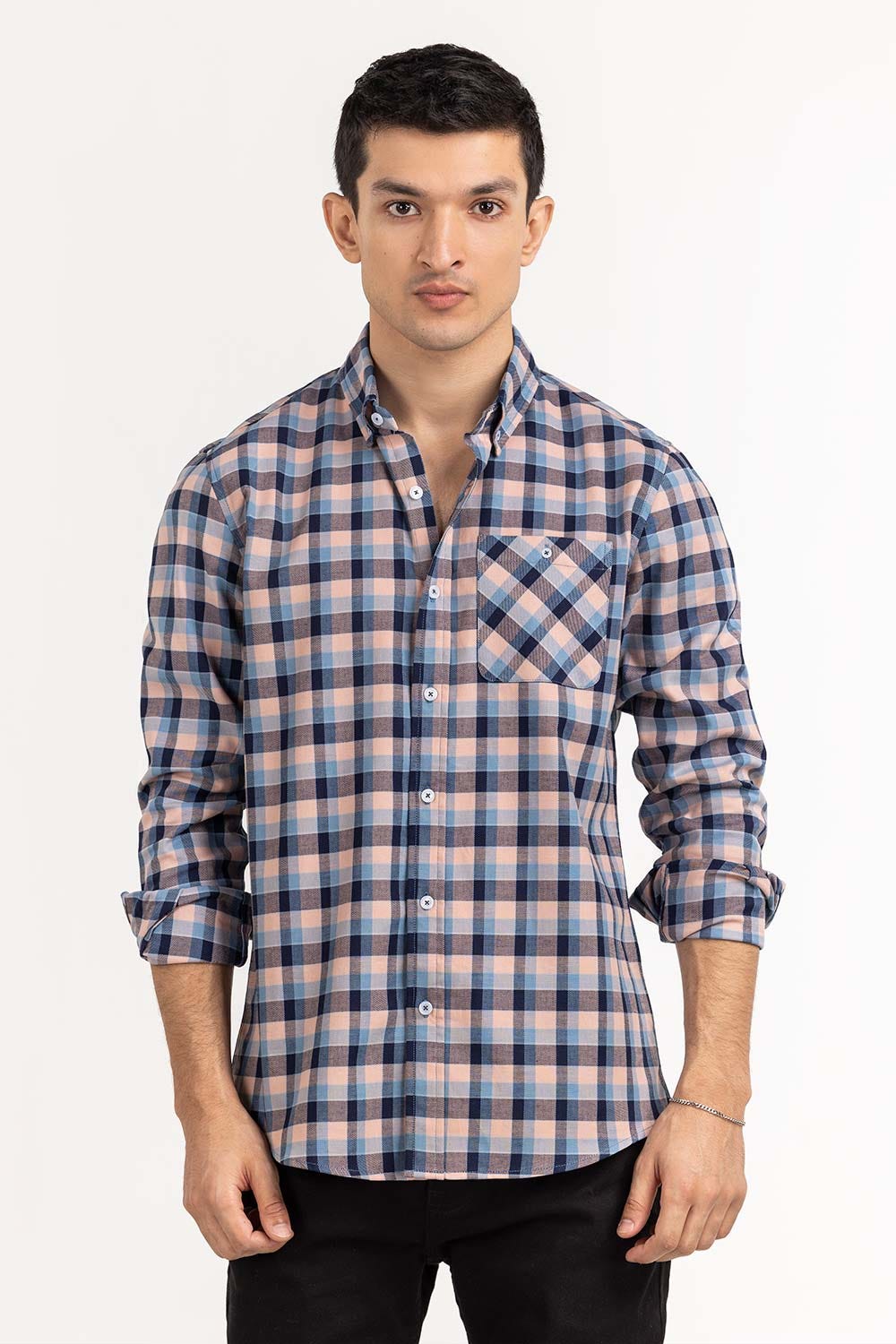 Pink Navy Checkered Casual Shirt CS-YD22-022