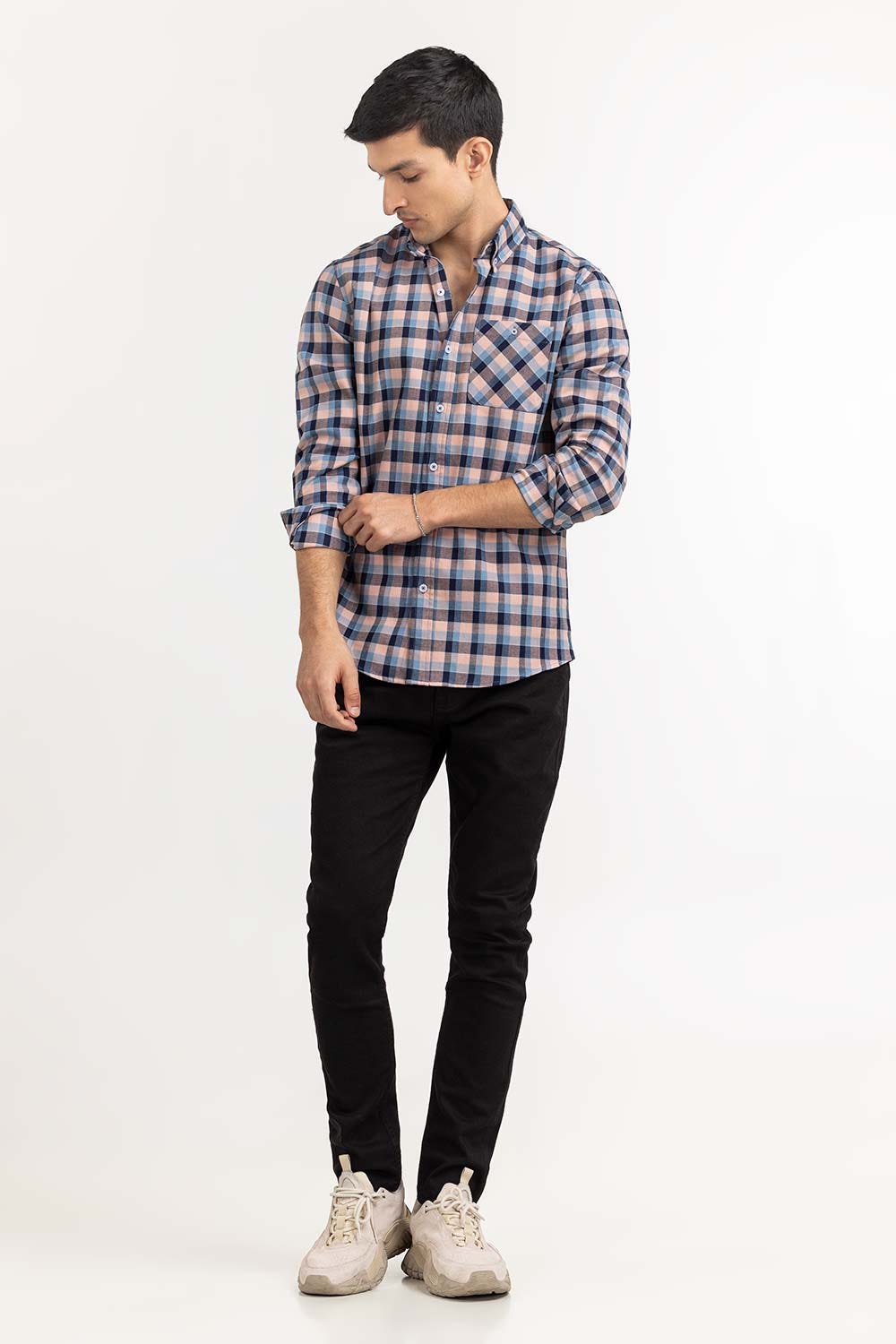 Pink Navy Checkered Casual Shirt CS-YD22-022