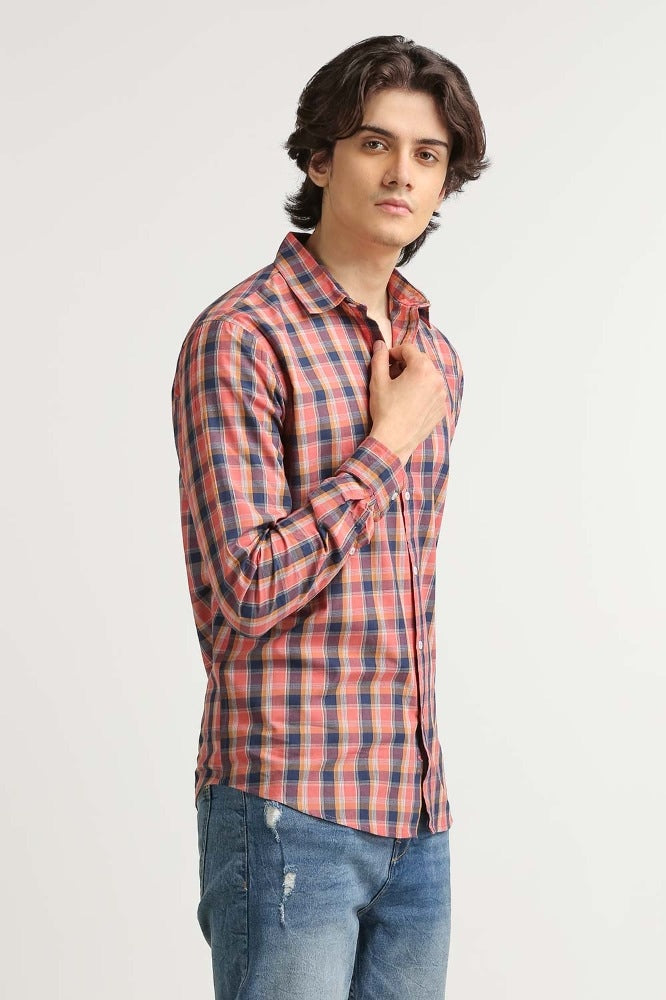 Pink Navy Checkered Casual Shirt MN-CS-YD23-010