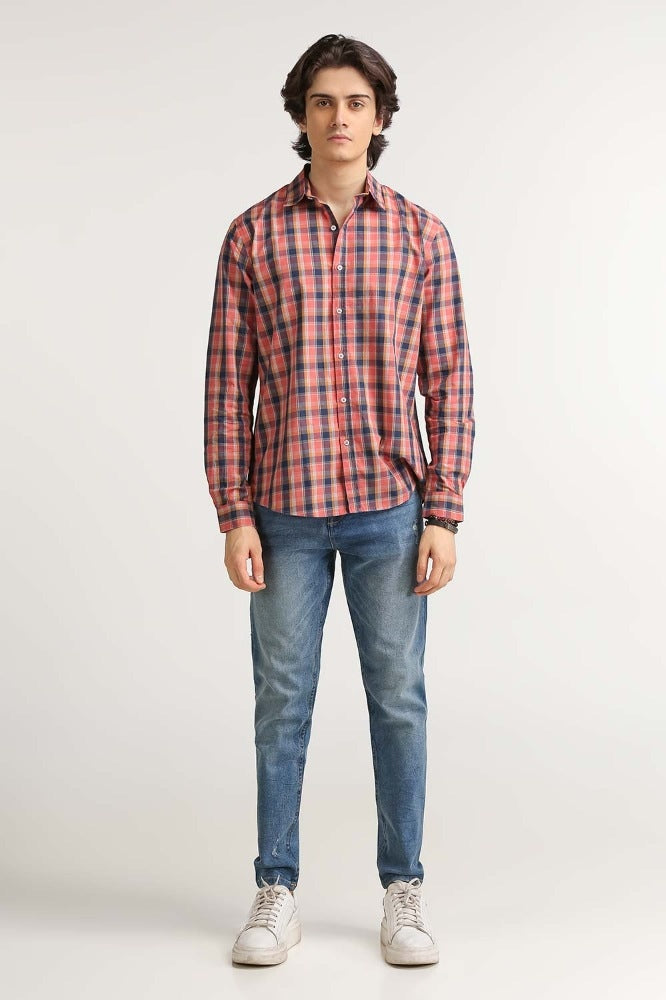 Pink Navy Checkered Casual Shirt MN-CS-YD23-010