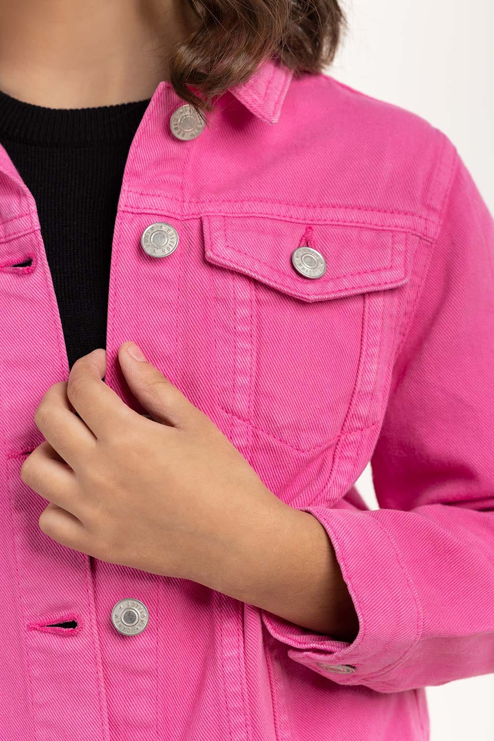 Girls Pink Non Denim Jacket 224-410-057