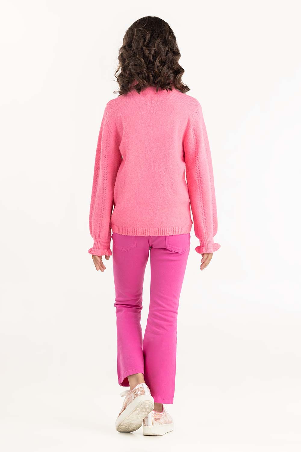 Junior Girl Pink Sweater With High-Neck 224-411-016