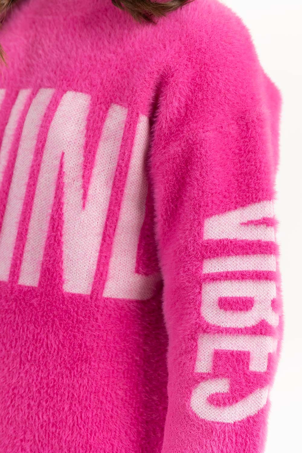 Junior Girl Pink Sweater With Round Neck 224-411-046