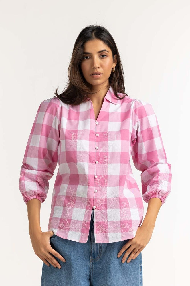Pink White Basic Casual Shirt 231-217-016
