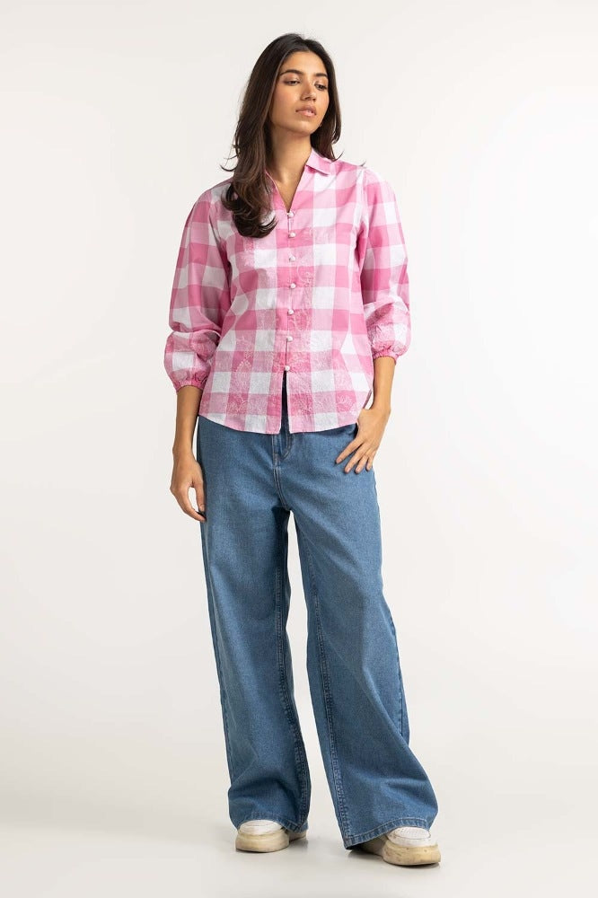 Pink White Basic Casual Shirt 231-217-016