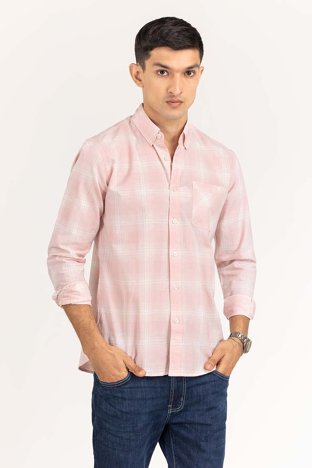 Pink White Checkered Casual Shirt CS-YD22-017
