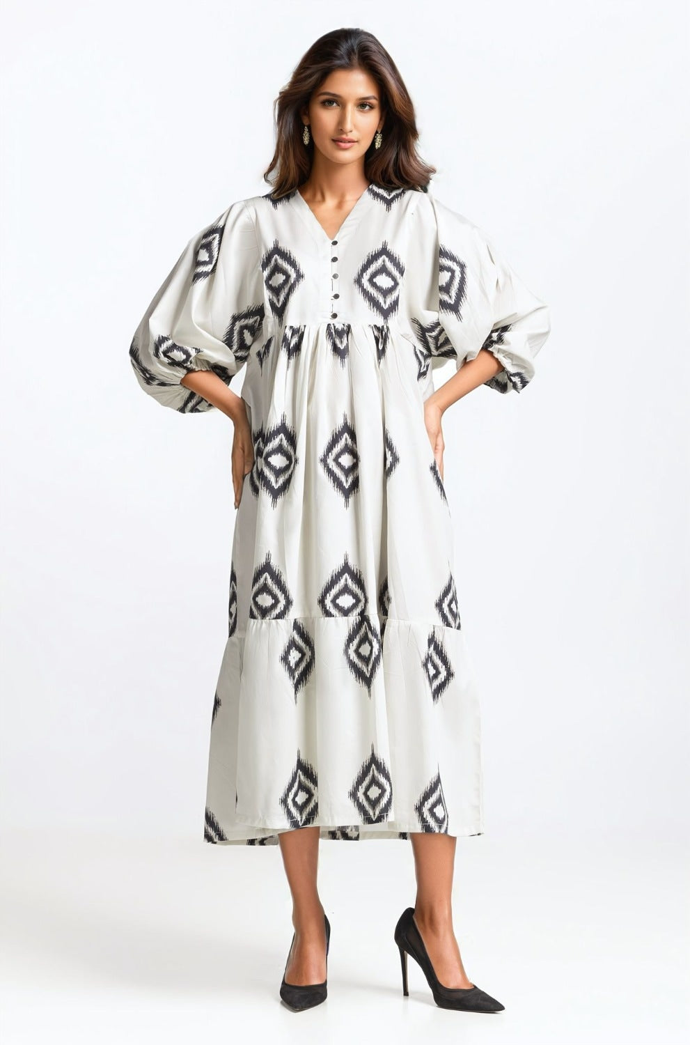 Printed V Neck Dress WM-DRS-SS24-022
