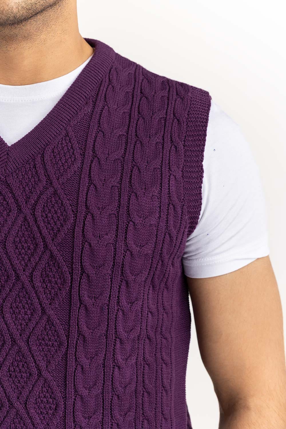 Purple Cabling Sleeveless Sweater SWT-FSLVN22-117-2