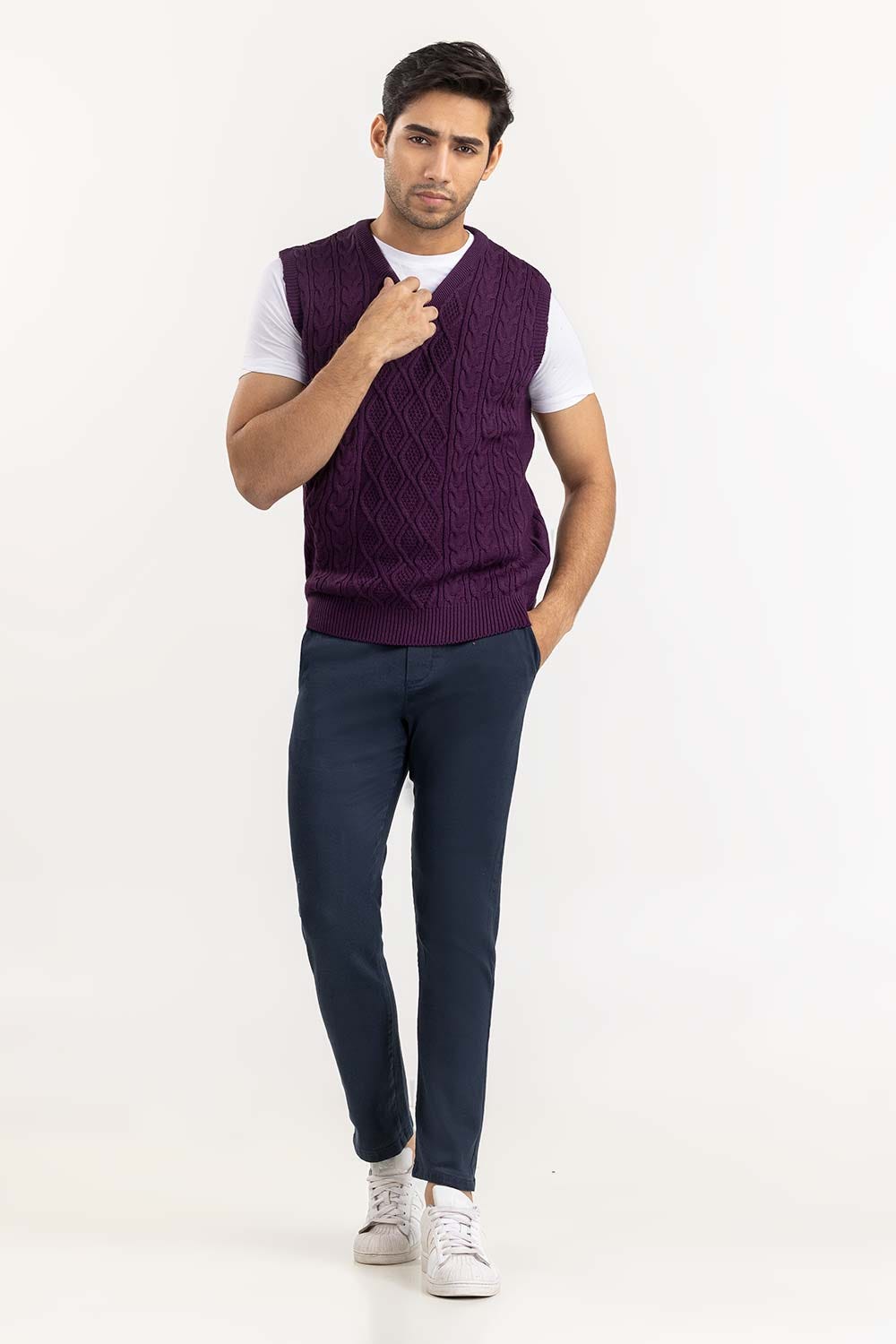 Purple Cabling Sleeveless Sweater SWT-FSLVN22-117-2