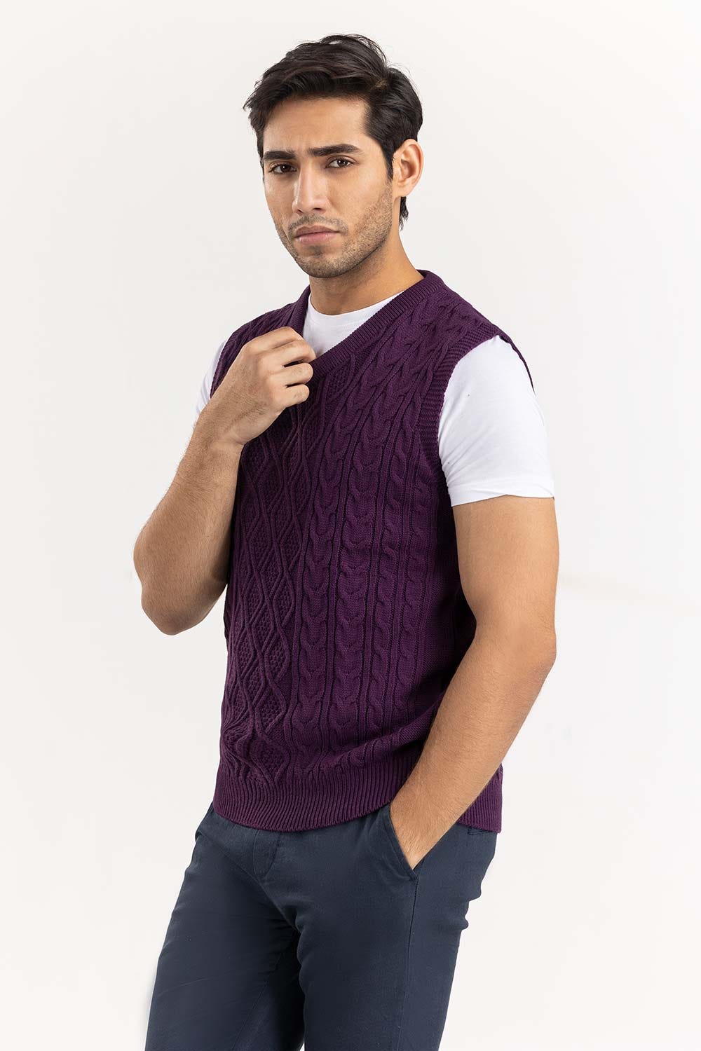Purple Cabling Sleeveless Sweater SWT-FSLVN22-117-2