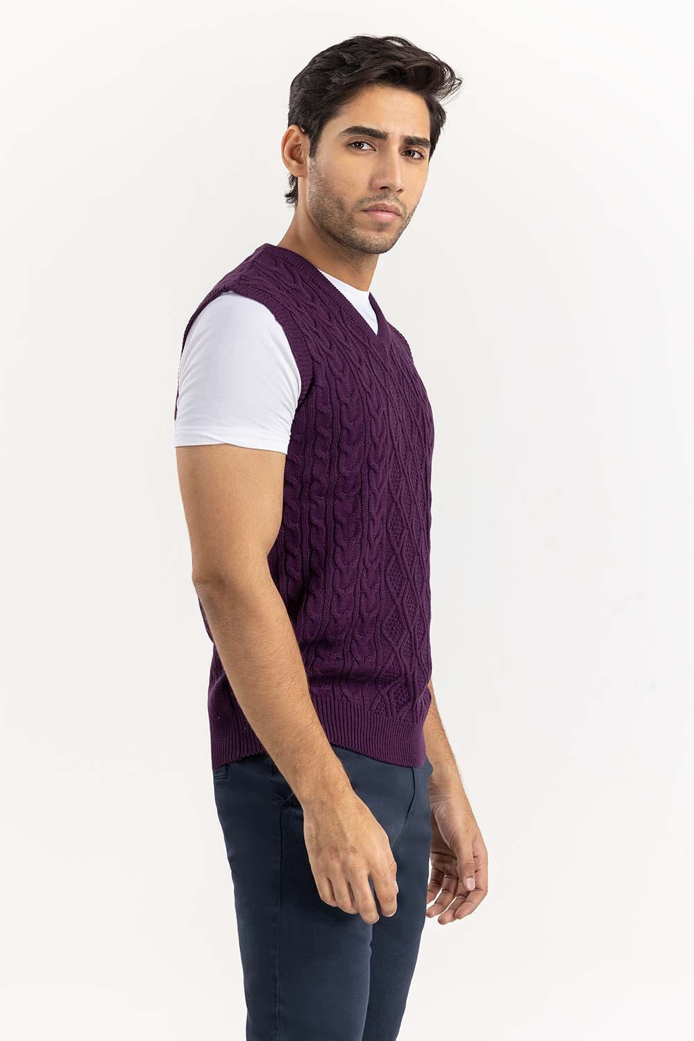 Purple Cabling Sleeveless Sweater SWT-FSLVN22-117-2