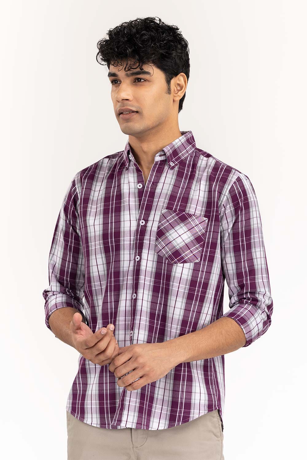 Purple Checkered Casual Shirt CS-YD22-033