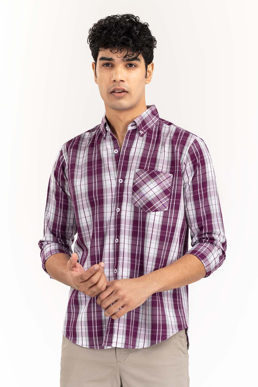 Purple Checkered Casual Shirt CS-YD22-033