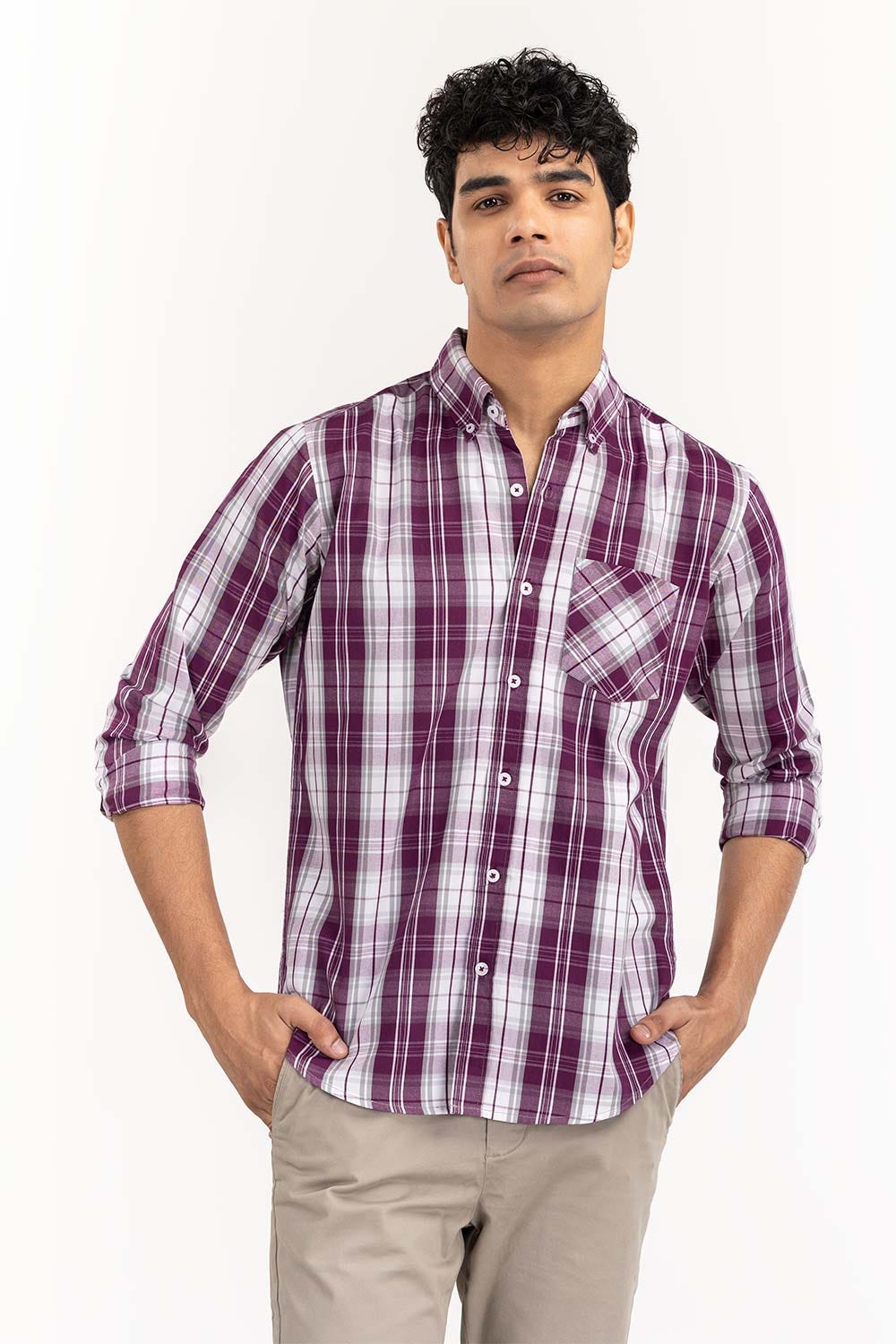 Purple Checkered Casual Shirt CS-YD22-033