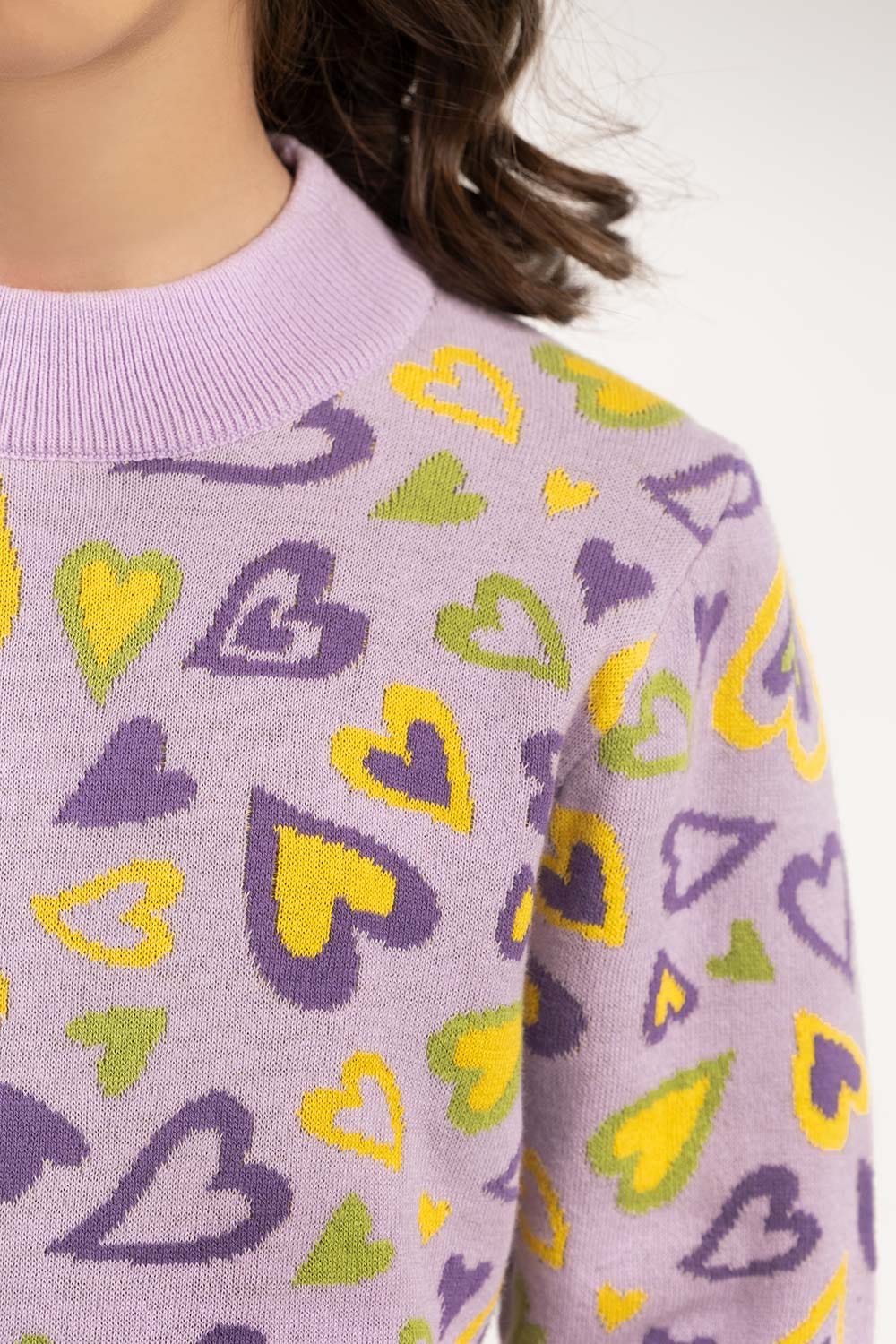 Junior Girl Purple Jacquard Sweater 224-411-006