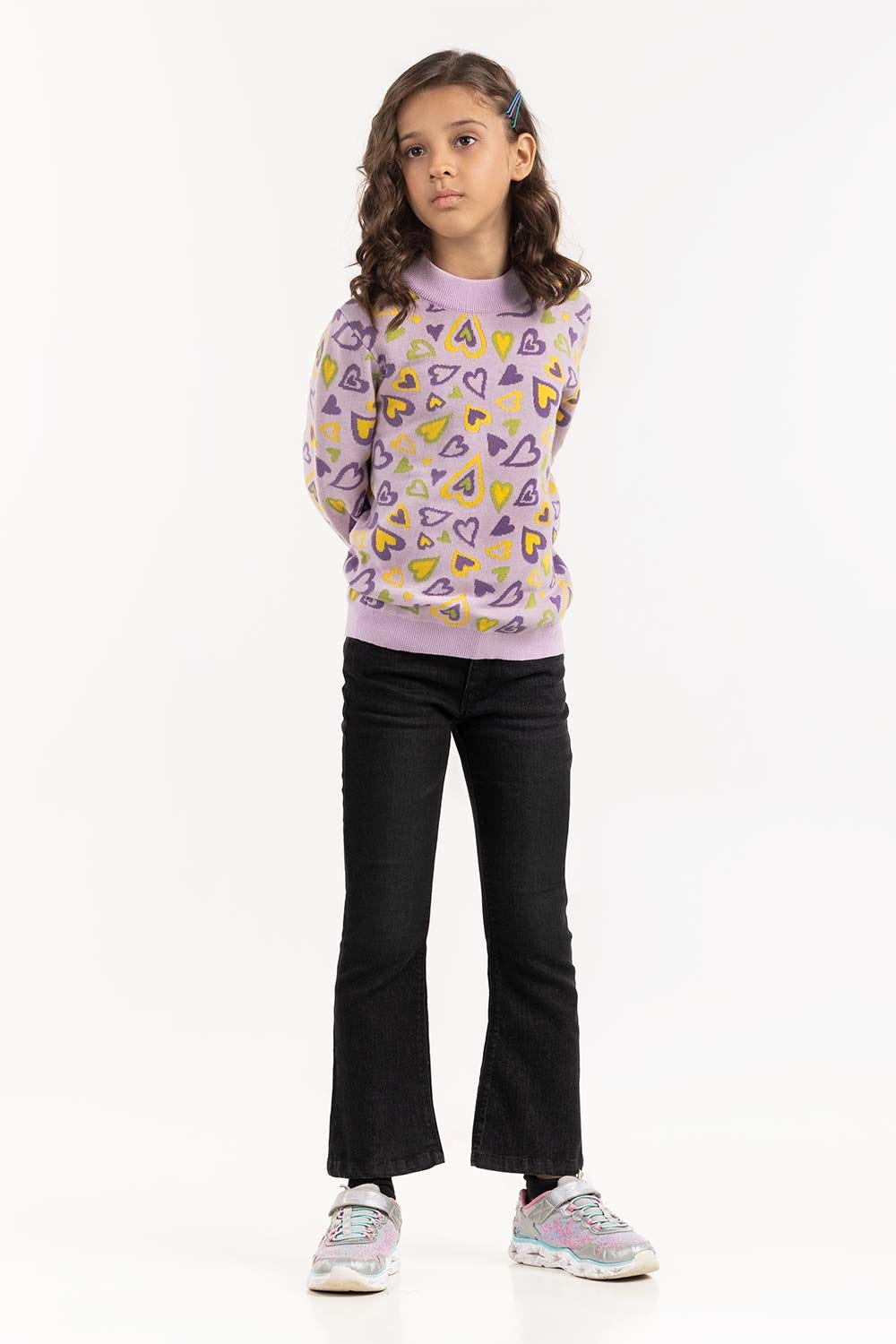 Junior Girl Purple Jacquard Sweater 224-411-006