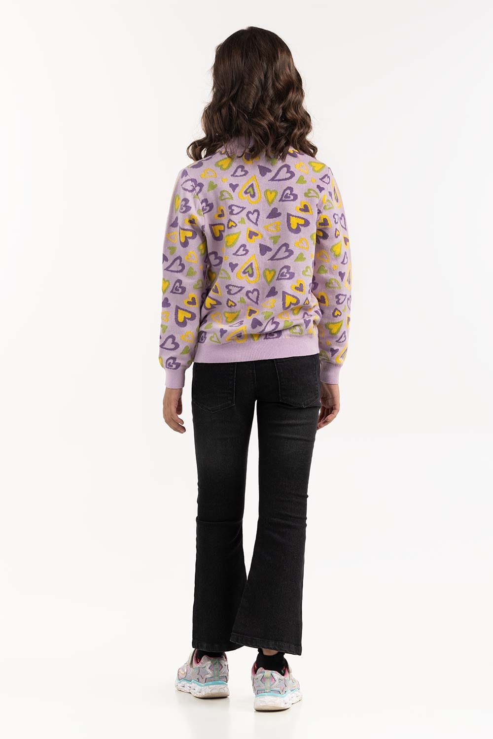 Junior Girl Purple Jacquard Sweater 224-411-006