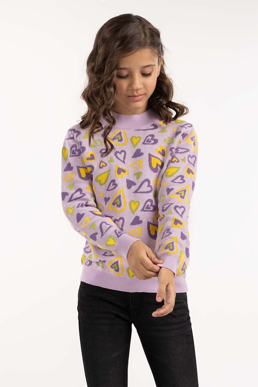 Junior Girl Purple Jacquard Sweater 224-411-006