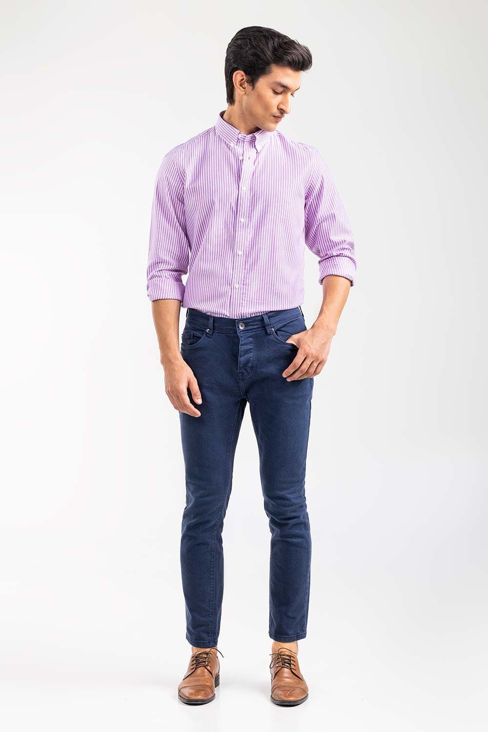 Purple Striped Smart Casual Shirt CM-YD-2898 SC