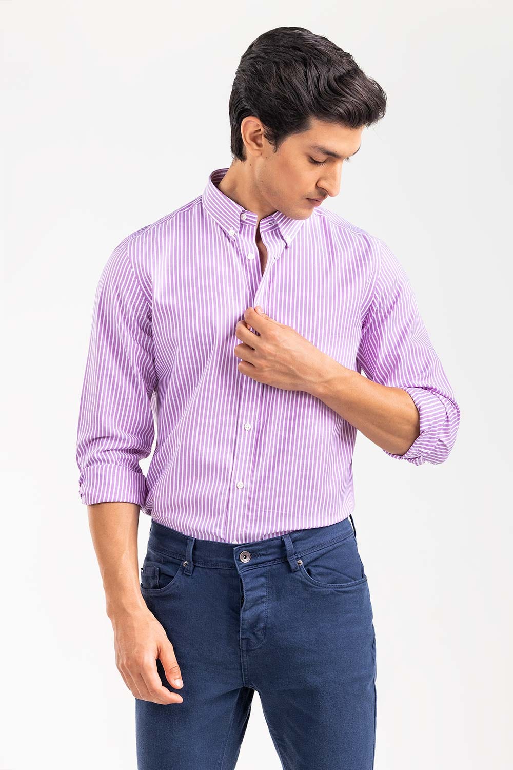 Purple Striped Smart Casual Shirt CM-YD-2898 SC