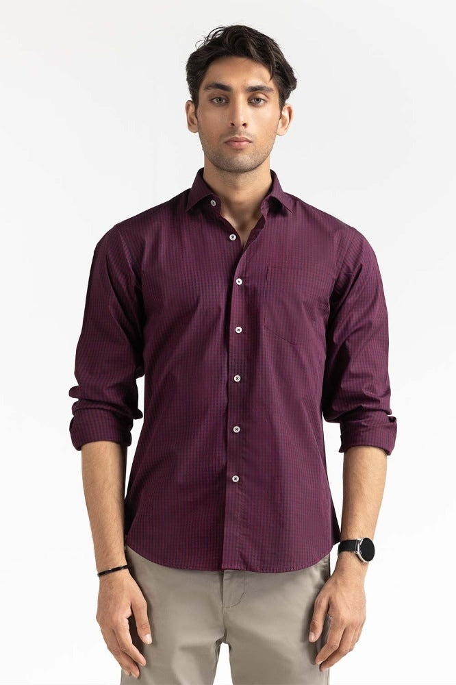 Purple Yarn Dyed Checkered Formal Shirt MN-FS-YD23-003