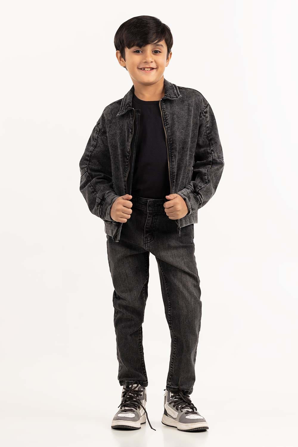 Junior Boy Random Wash Collared Denim Jacket 224-310-052