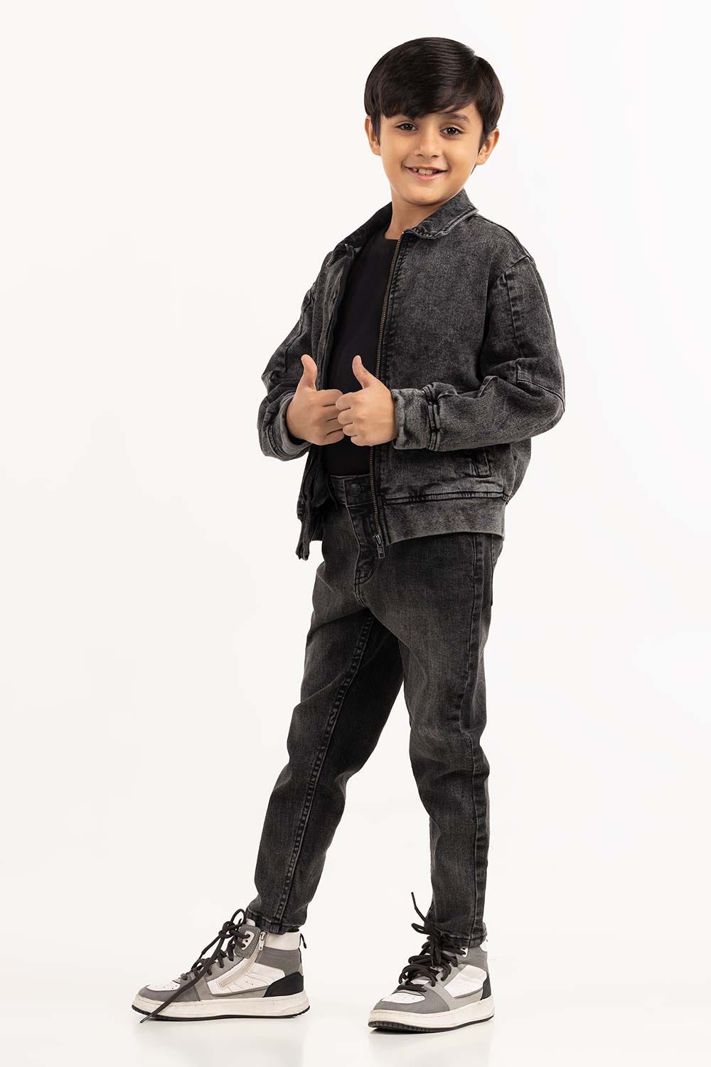 Junior Boy Random Wash Collared Denim Jacket 224-310-052