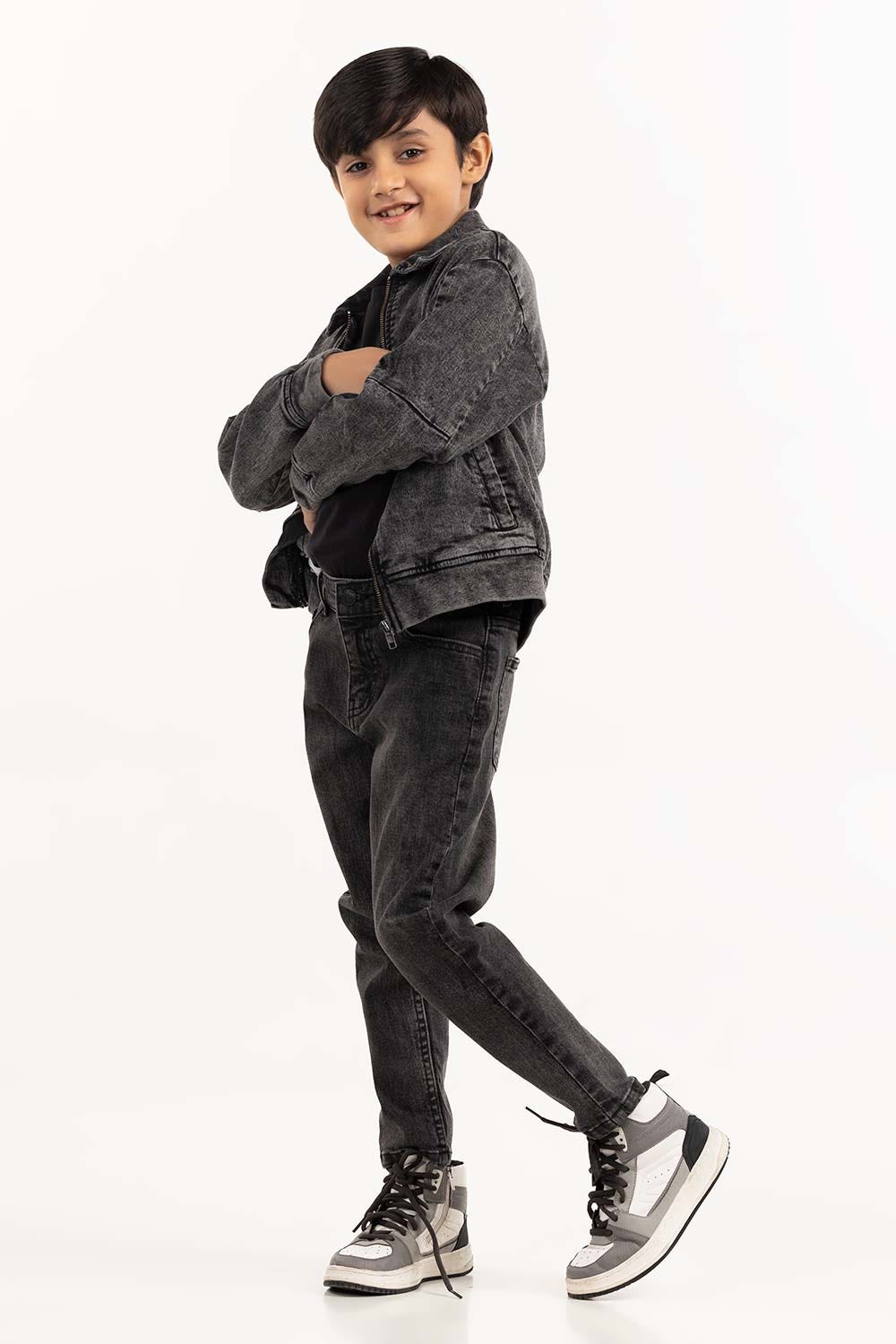 Junior Boy Random Wash Collared Denim Jacket 224-310-052