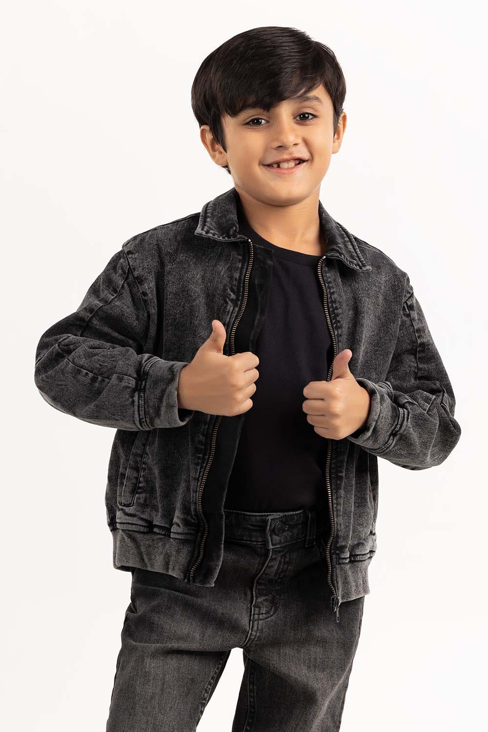 Junior Boy Random Wash Collared Denim Jacket 224-310-052