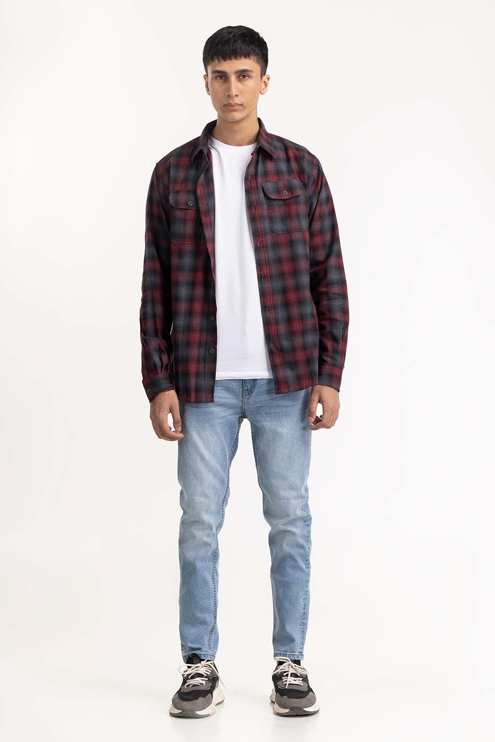 Red and Black Casual Shirt 224-117-028